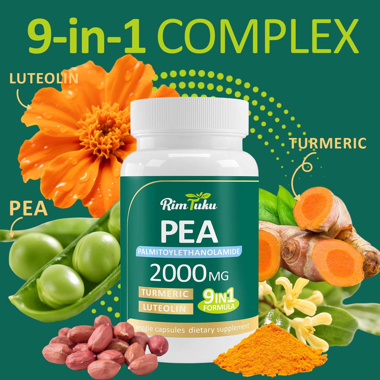 RimTuku PEA & Luteolin Turmeric Supplement packaging