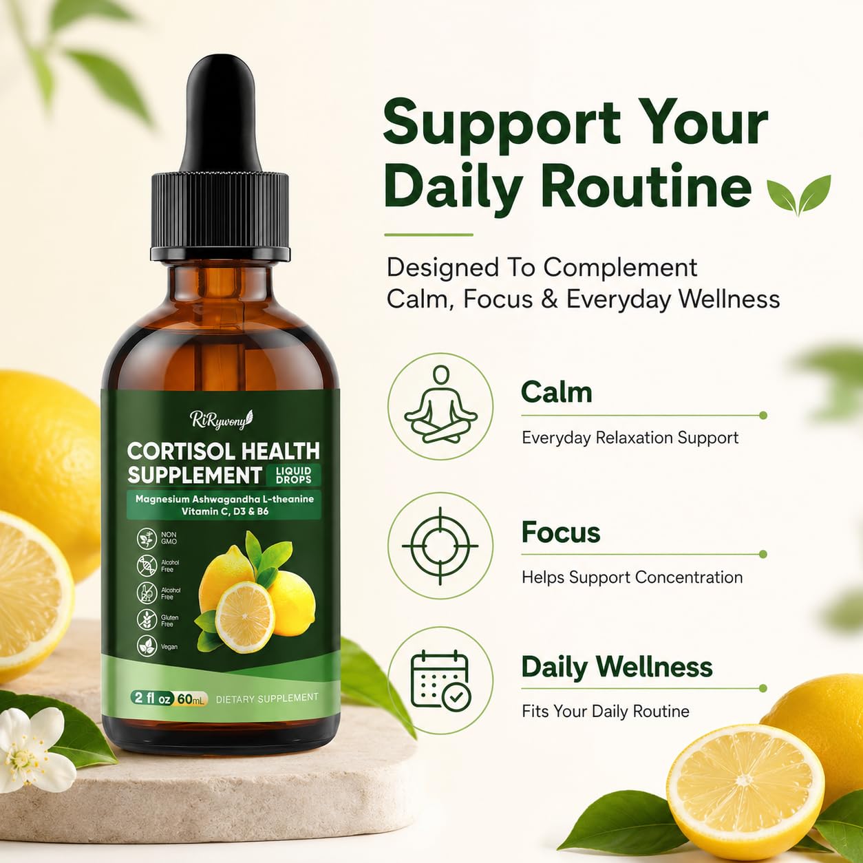 RiRywony Cortisol Supplements bottle side view