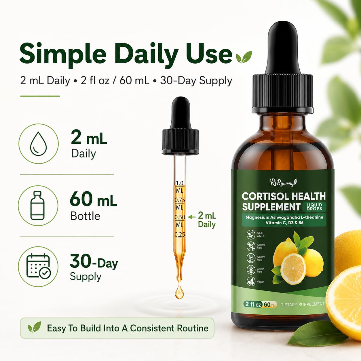 RiRywony Cortisol Supplements packaging with lemon flavour
