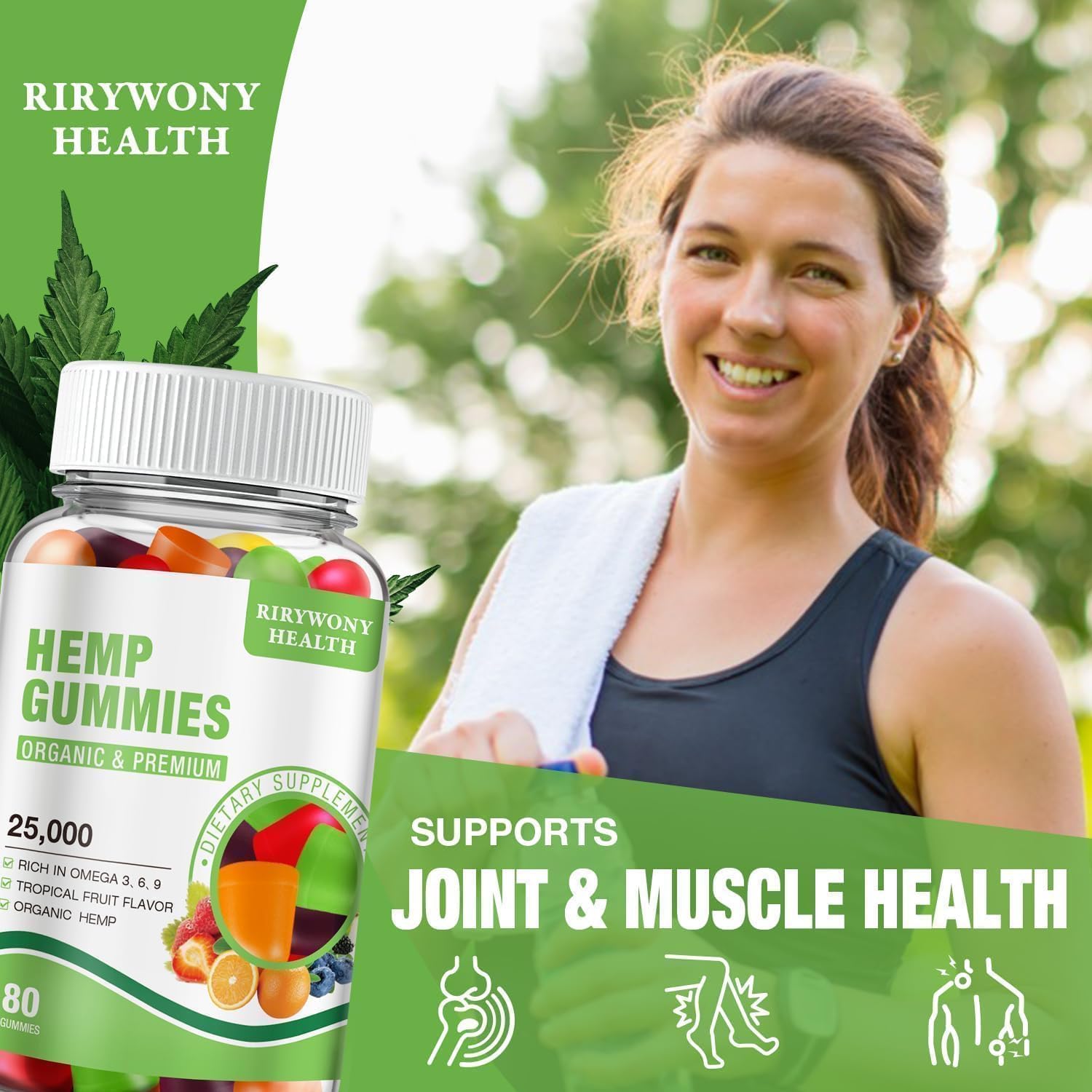 RiRywony Health Hemp Gummies displayed with fresh fruit