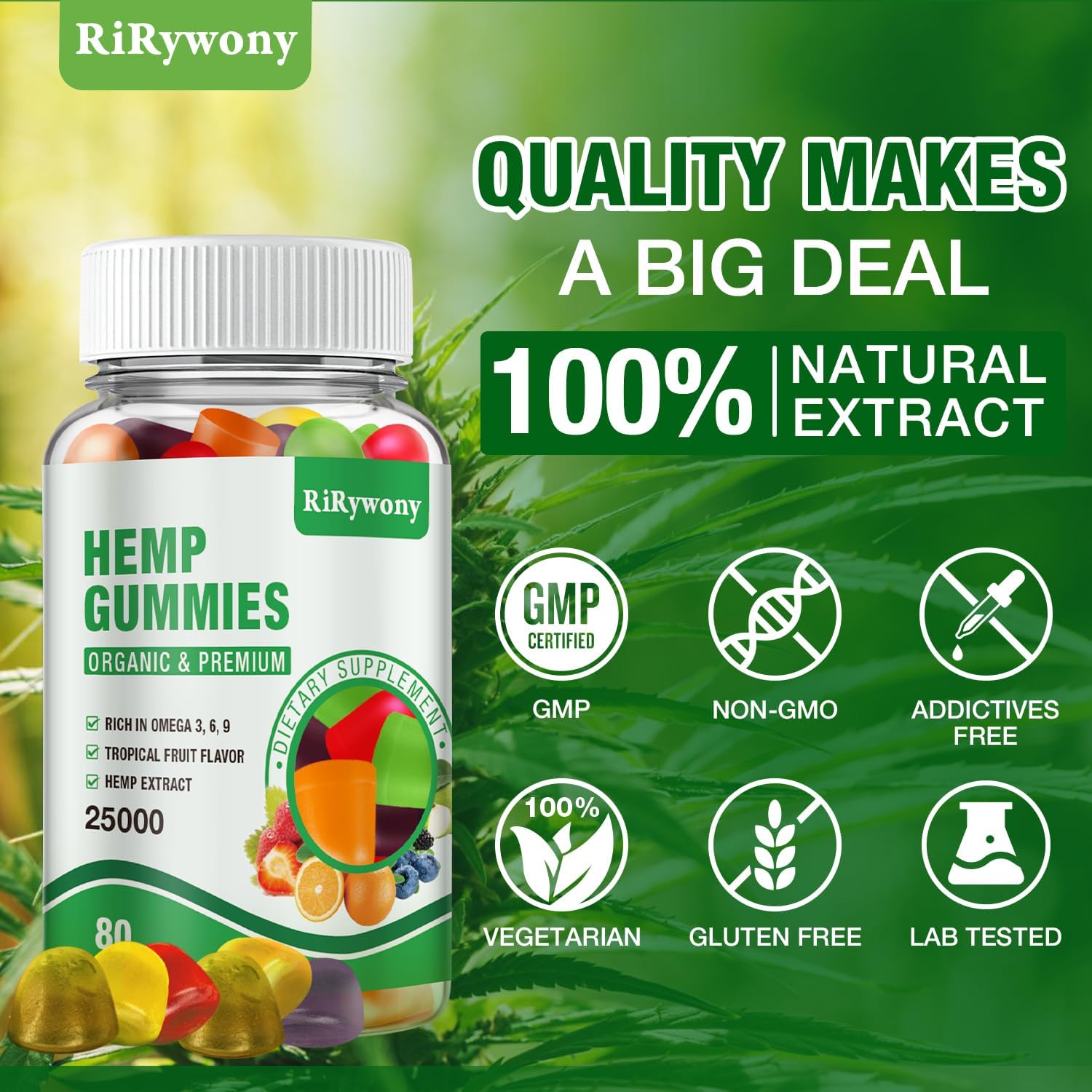 RiRywony Health Hemp Gummies in a hand showing gummy size