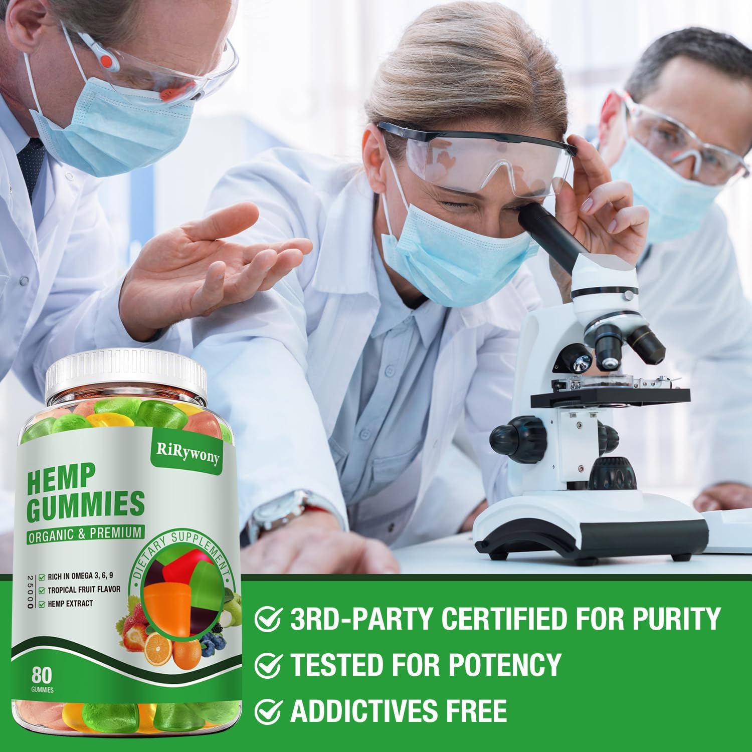RiRywony Health Hemp Gummies opened bottle showing gummies inside