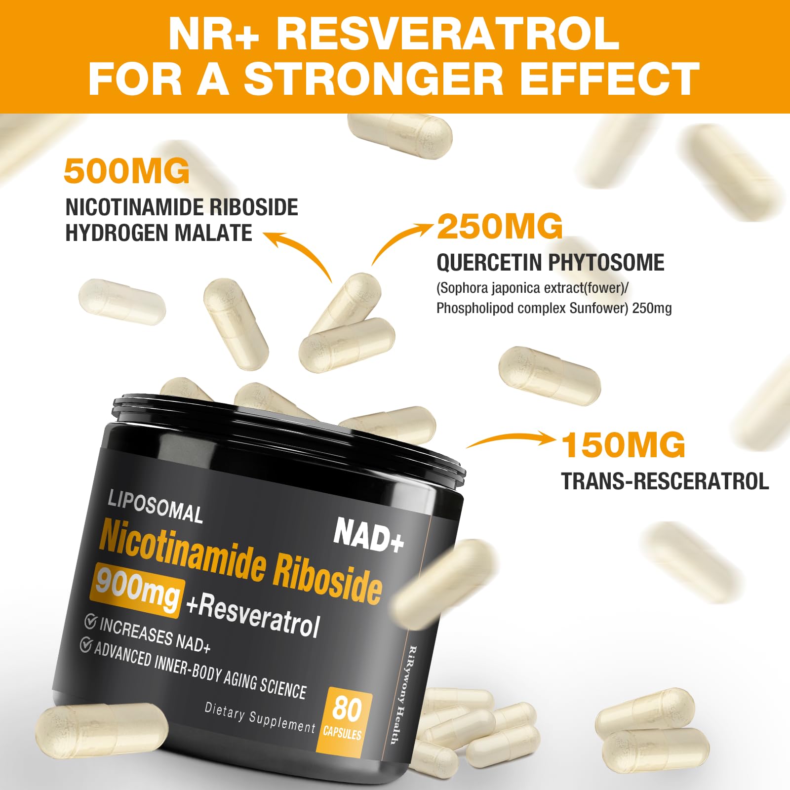 RiRywony Health Resveratrol 900mg NAD+ Supplement side view