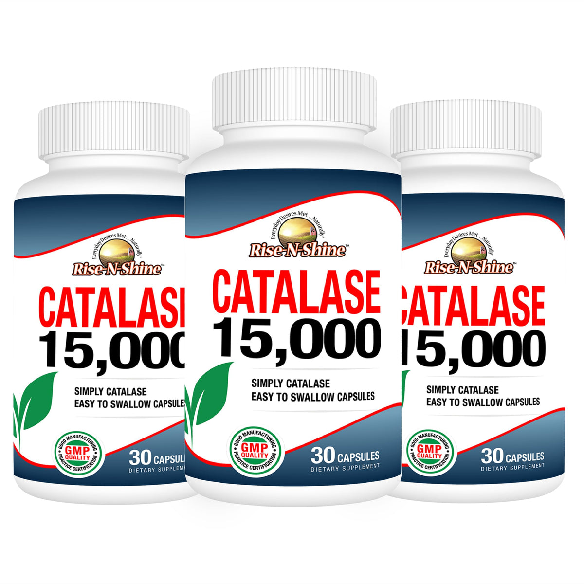 Rise-N-Shine Catalase 15,000 supplement front view with packaging