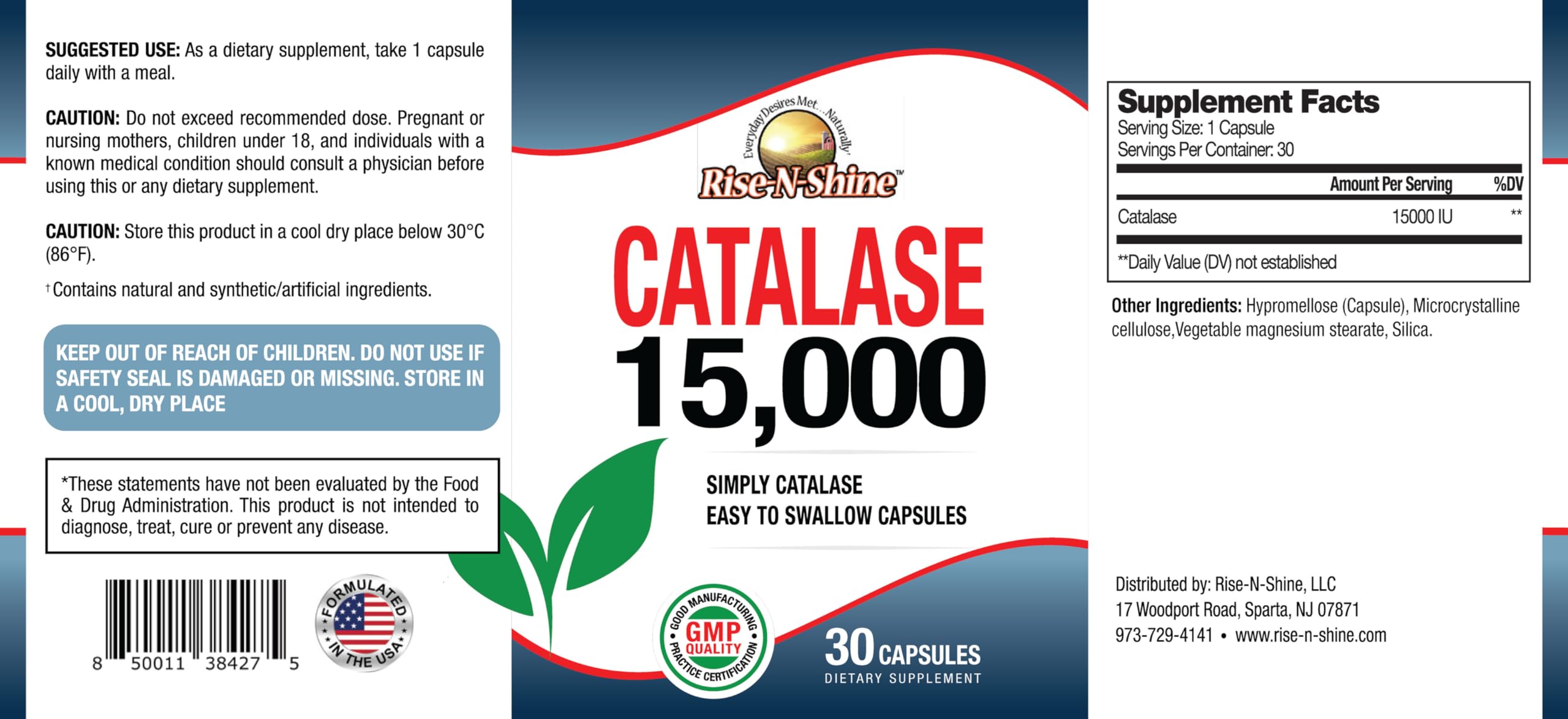 Rise-N-Shine Catalase Multi-Enzyme Supplement capsules in bottle