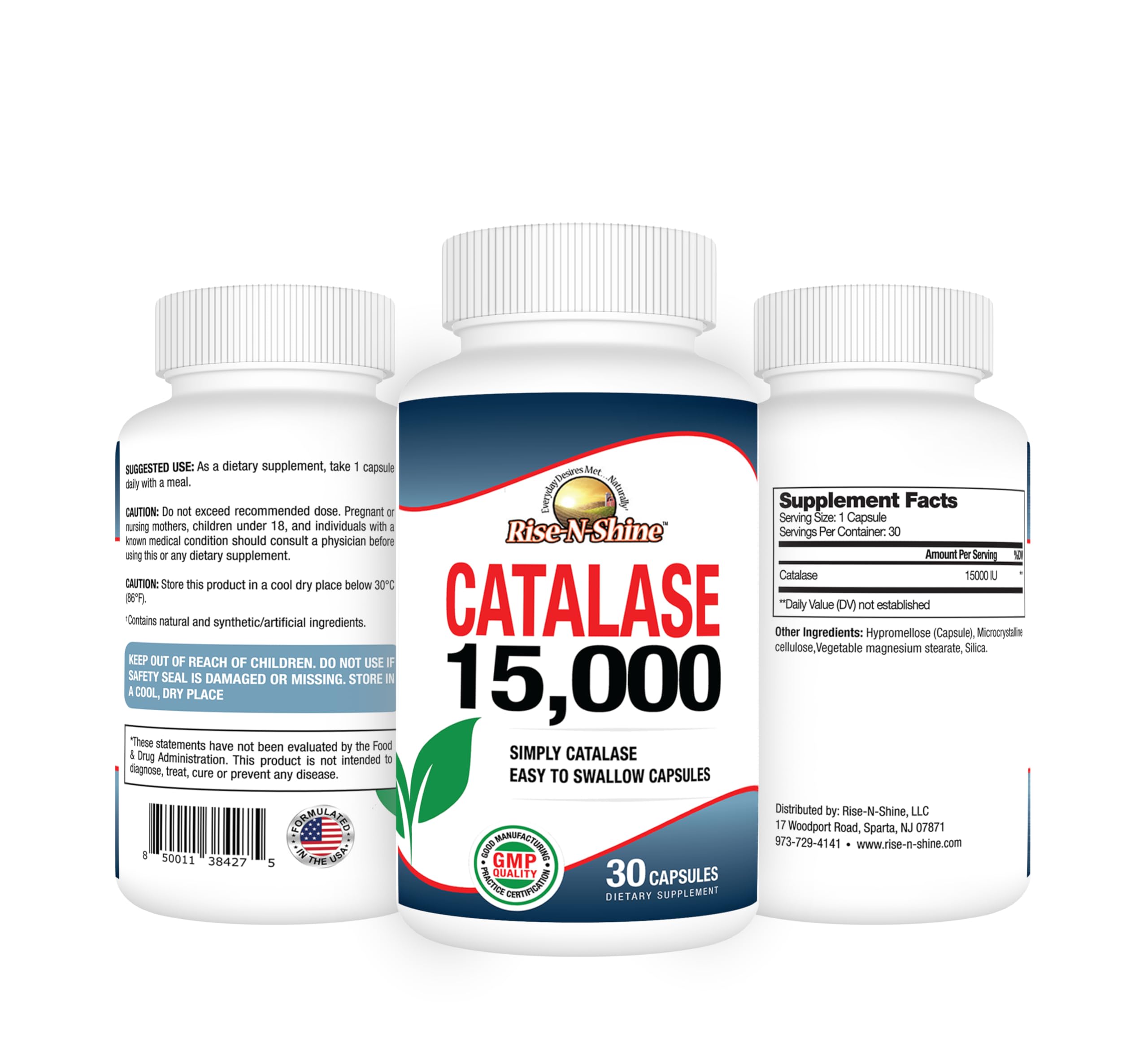 Rise-N-Shine Catalase Multi-Enzyme Supplement side view