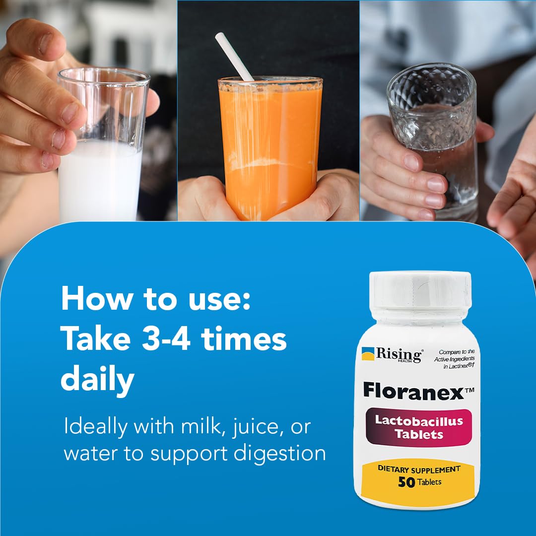 Rising Floranex Probiotic Tablets with a glass of water