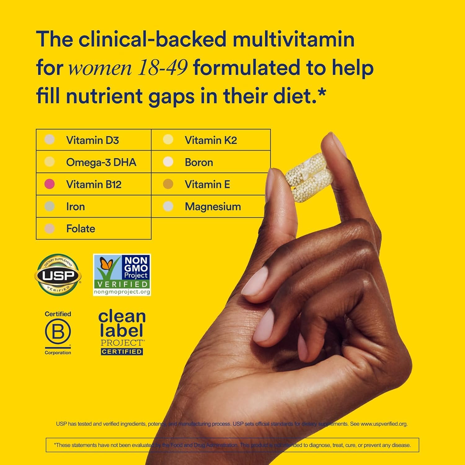 Ritual Essential for Women Multivitamin 18+ side view showing label