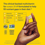 Ritual Essential for Women Multivitamin 18+ side view showing label