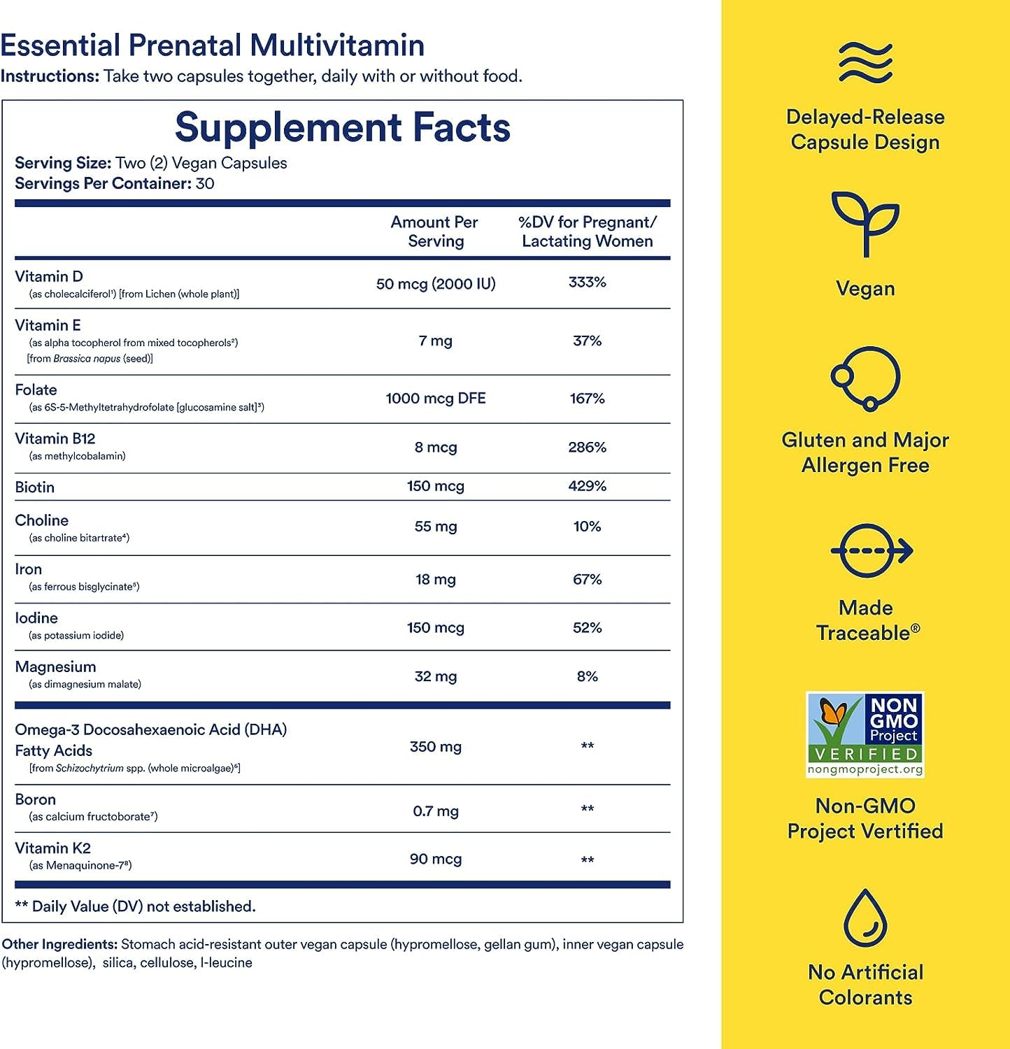Ritual Essential for Women Prenatal Multivitamin back view with ingredient list