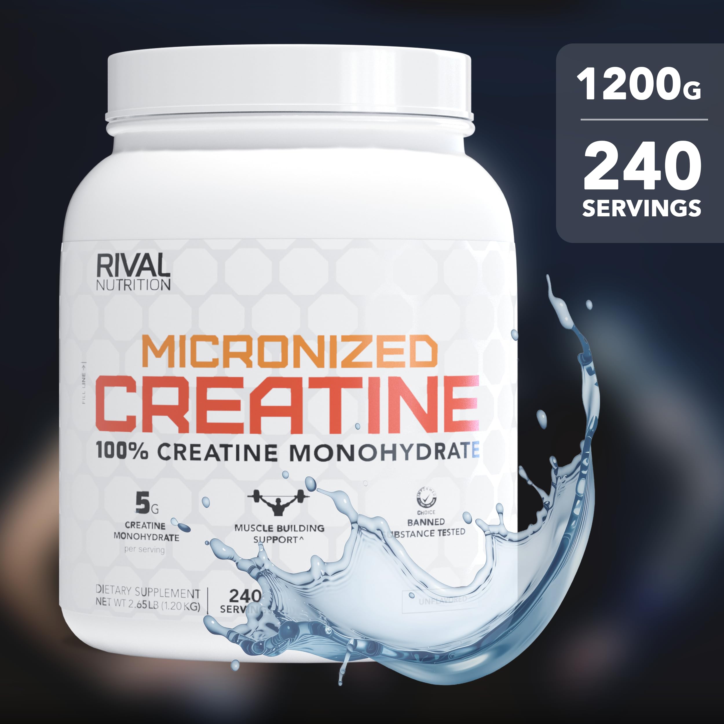 RIVAL NUTRITION Creatine Monohydrate 1361g with fruits and sports drink