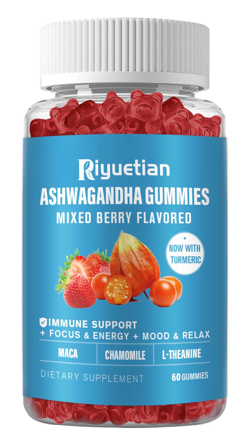 Riyuetian Ashwagandha Gummies front view, 60 count bottle