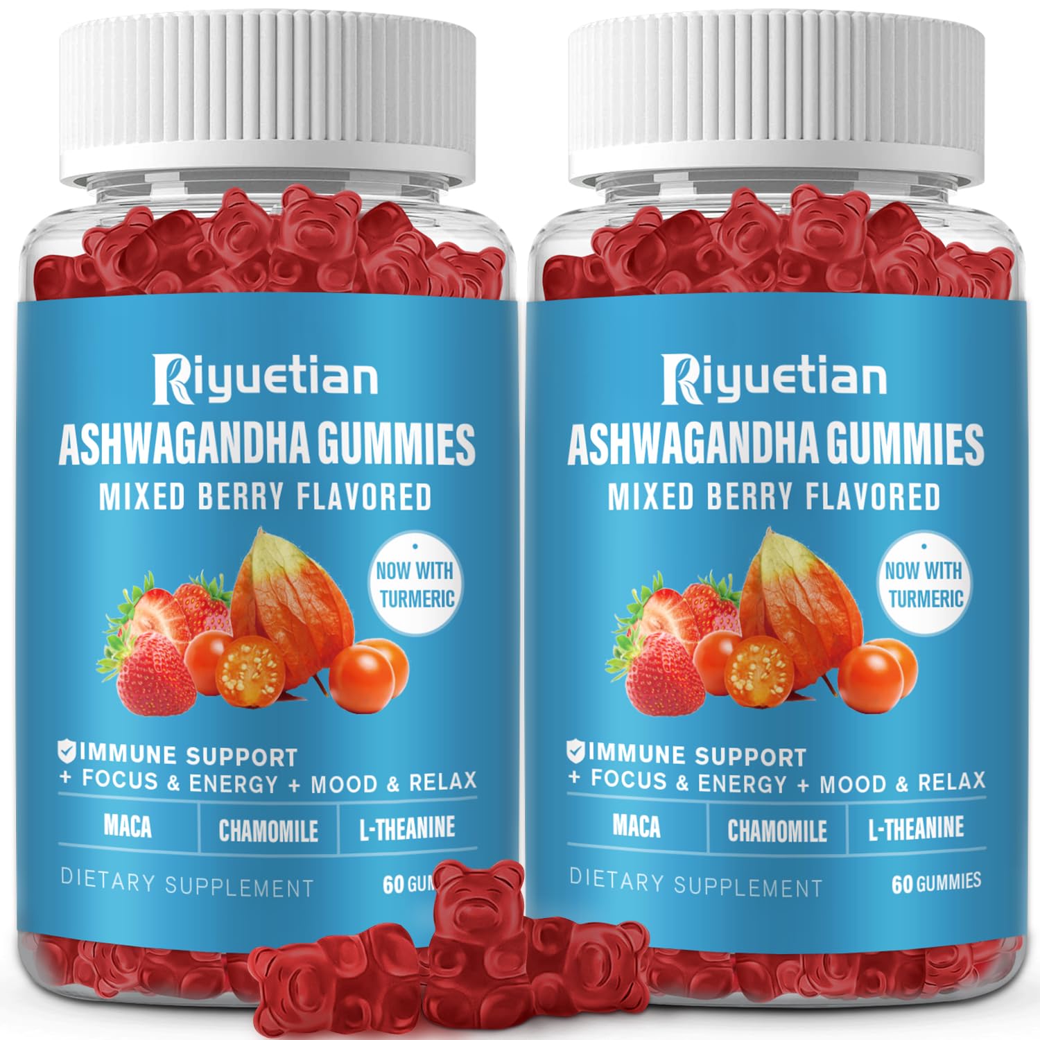 Riyuetian Ashwagandha Gummies front view with packaging
