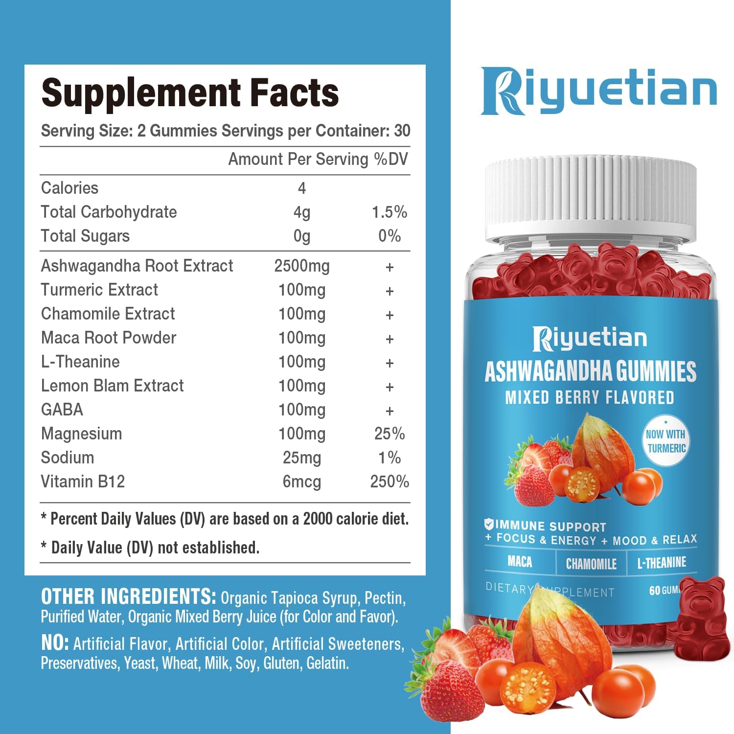Riyuetian Ashwagandha Gummies in a bowl