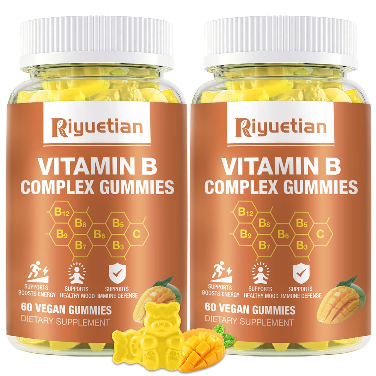Riyuetian B Complex Gummies front view with mango flavour