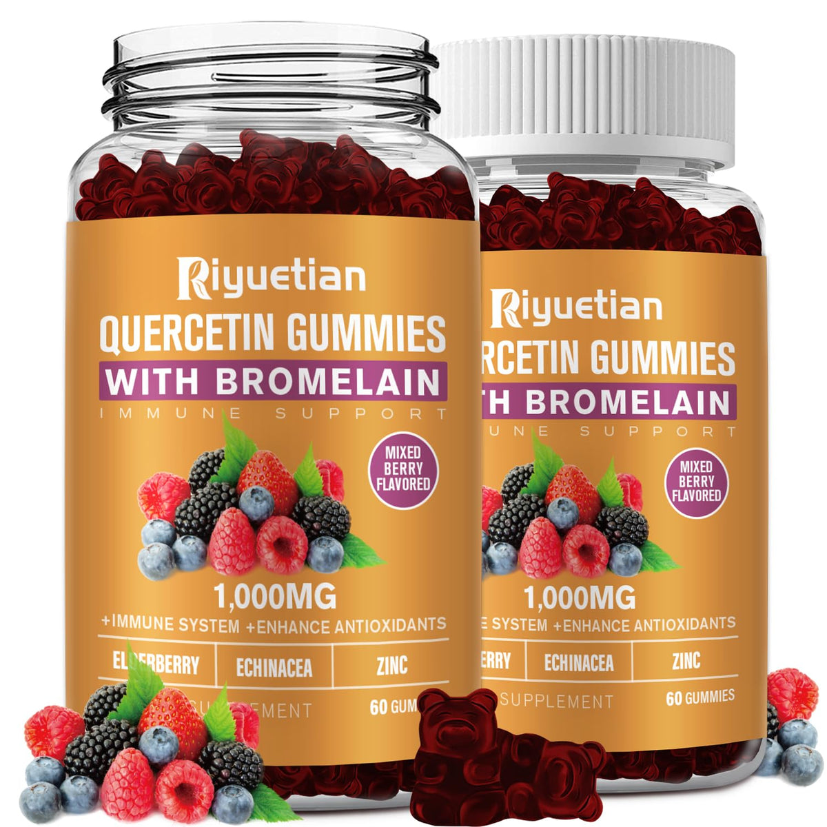 Riyuetian Bromelain Supplement 10-in-1 capsule bottle front view