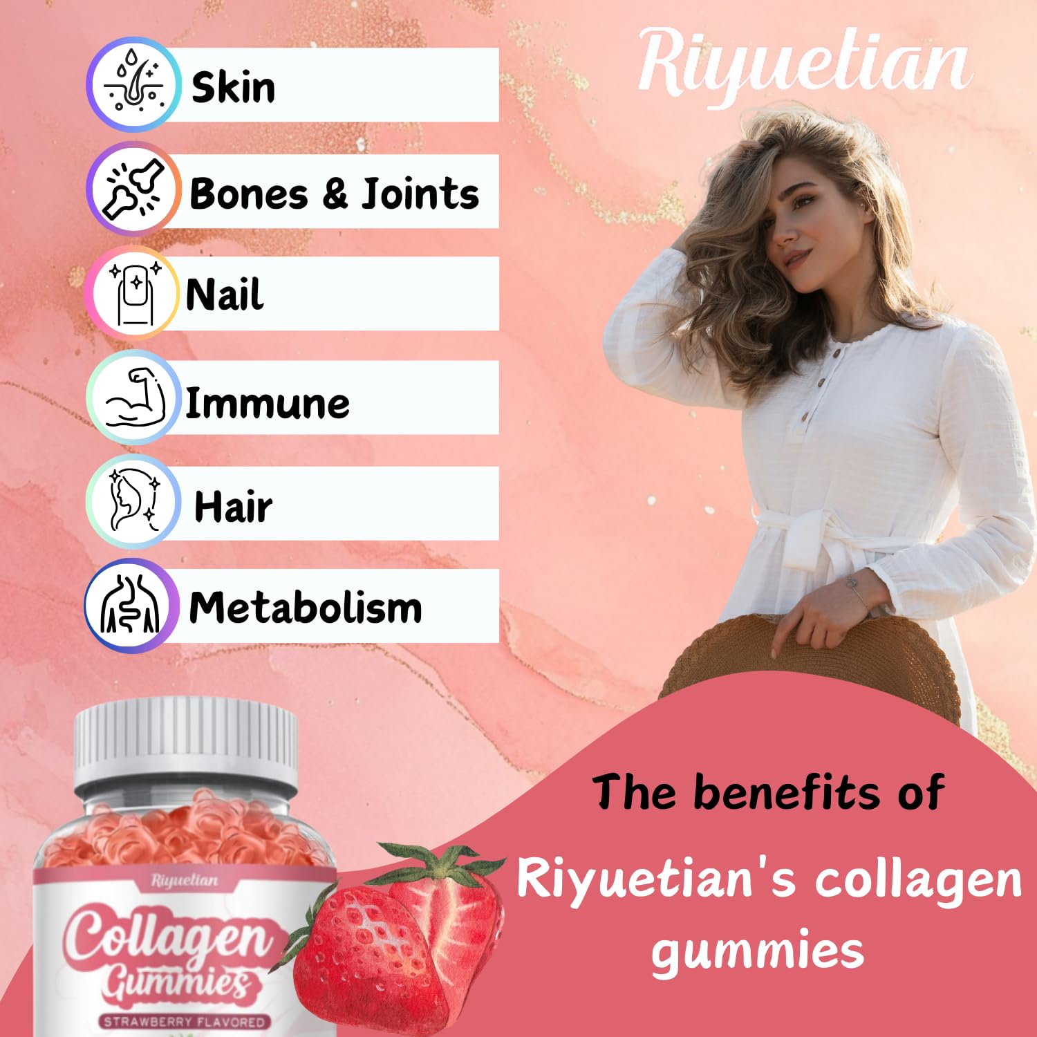 Riyuetian Collagen Gummies close-up of gummies