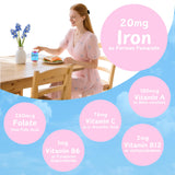 Riyuetian Iron Gummies ingredients list on packaging