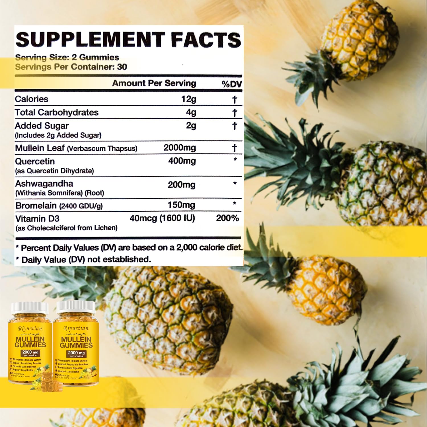 Riyuetian Mullein Gummies pineapple flavour close-up