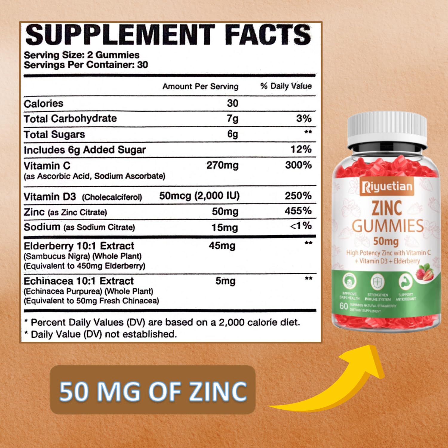 Riyuetian Zinc Gummies 200g packaging side view