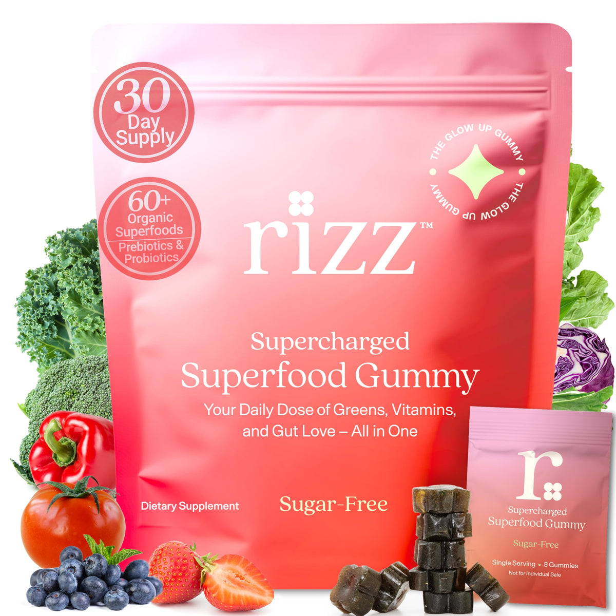 Rizz Spirulina Superfood Gummies front view packaging