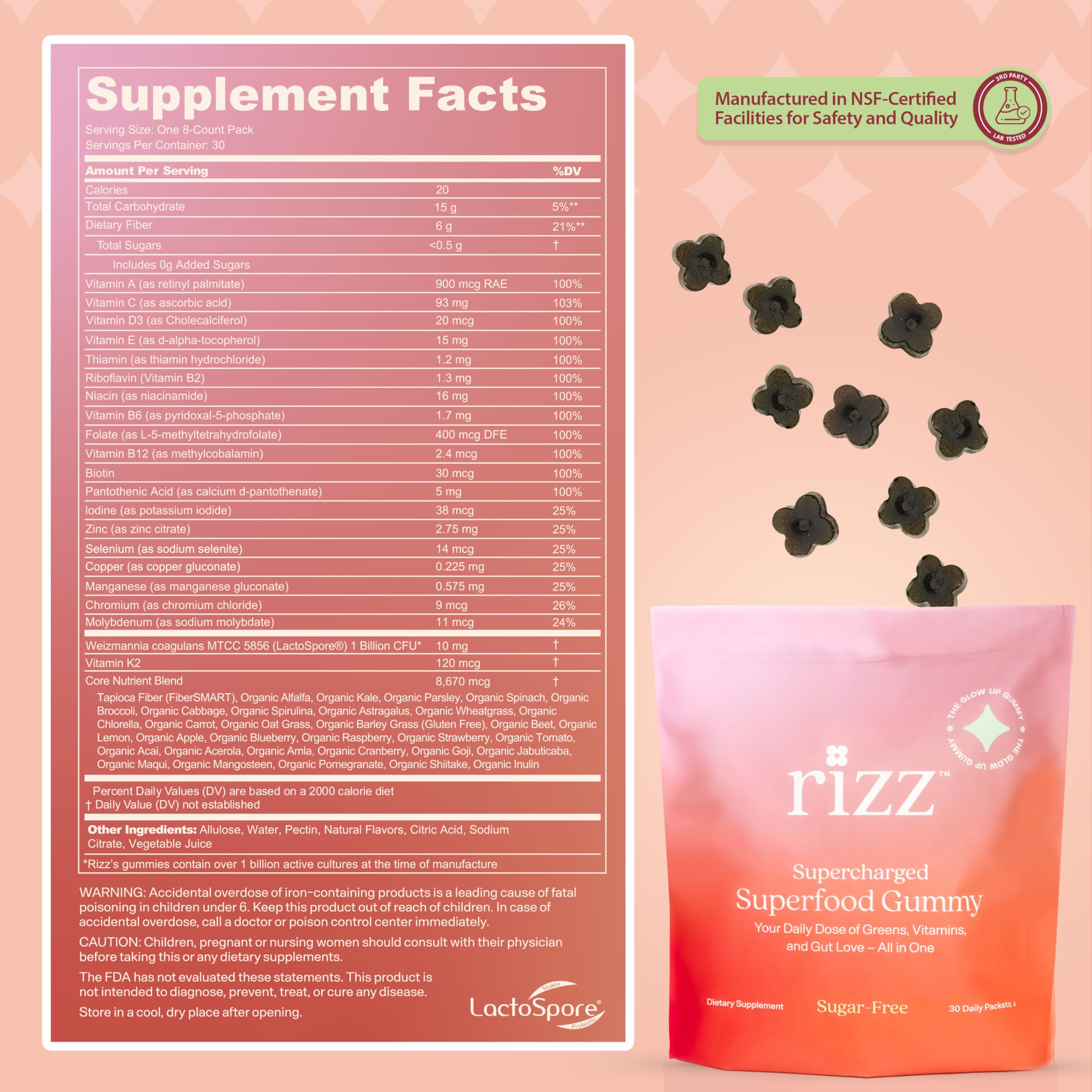 Rizz Spirulina Superfood Gummies lifestyle scene with fruits