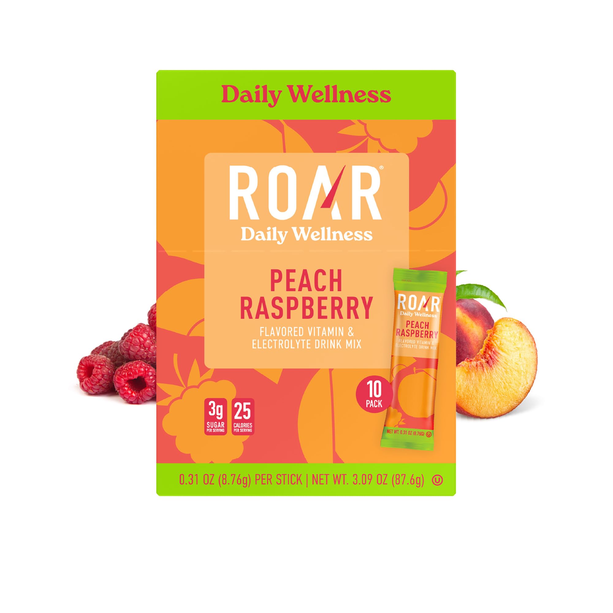 ROAR Daily Wellness hydration powder packaging and contents