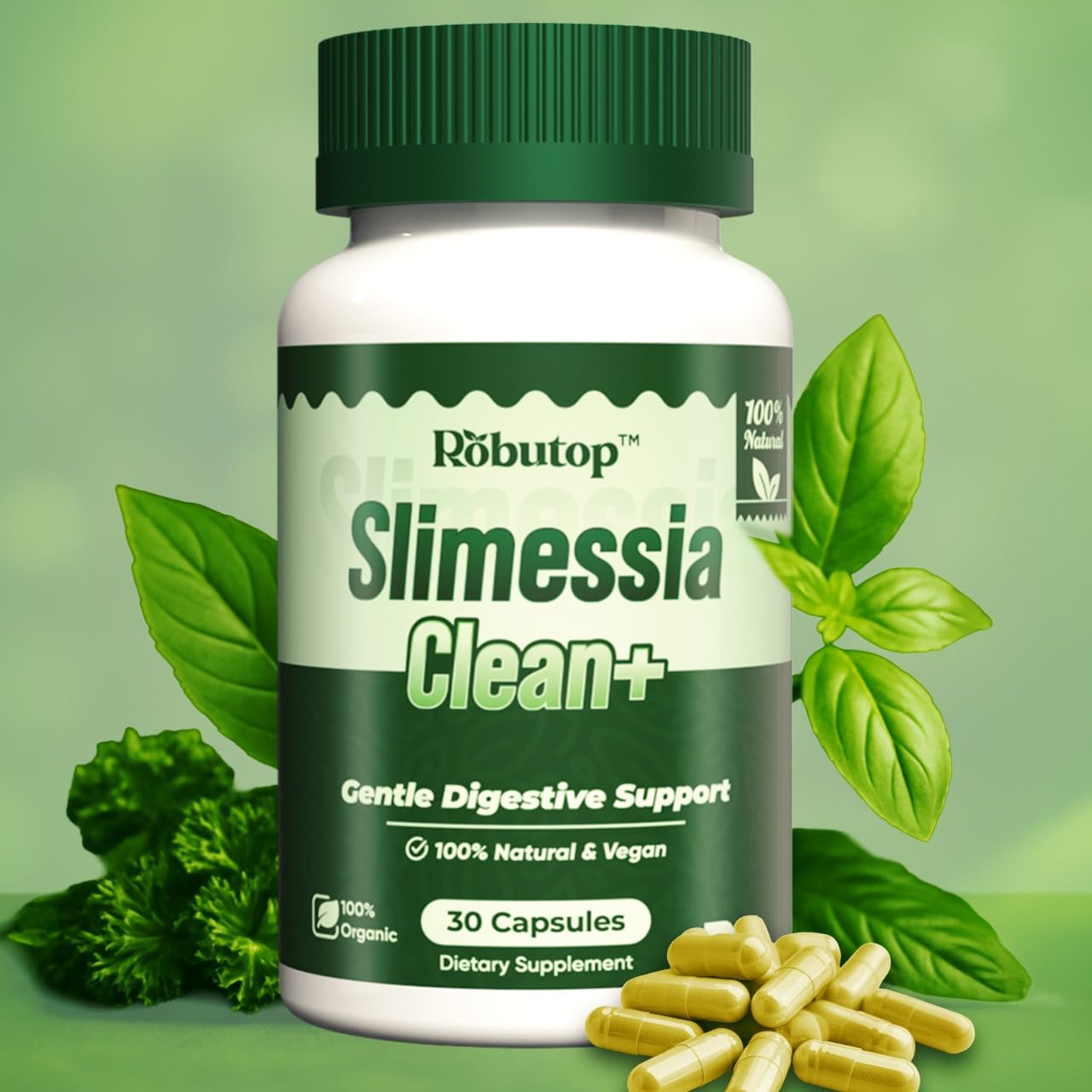 Robutop Slimessia Clean+ Vegan Organic Herbal Supplement Capsules front view