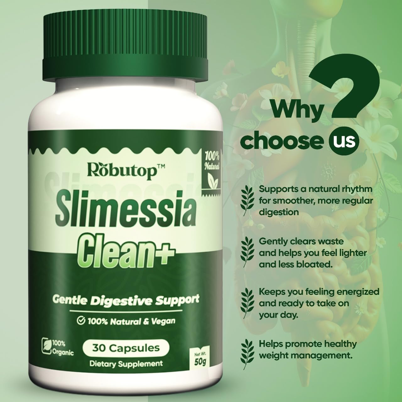 Robutop Slimessia Clean+ Vegan Organic Herbal Supplement Capsules packaging