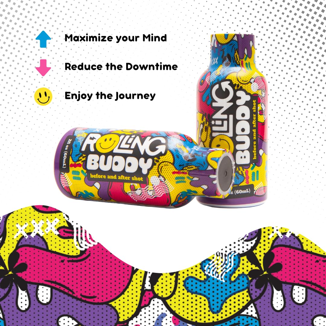 ROLLING BUDDY Rave Drink Shots on a table with party decorations