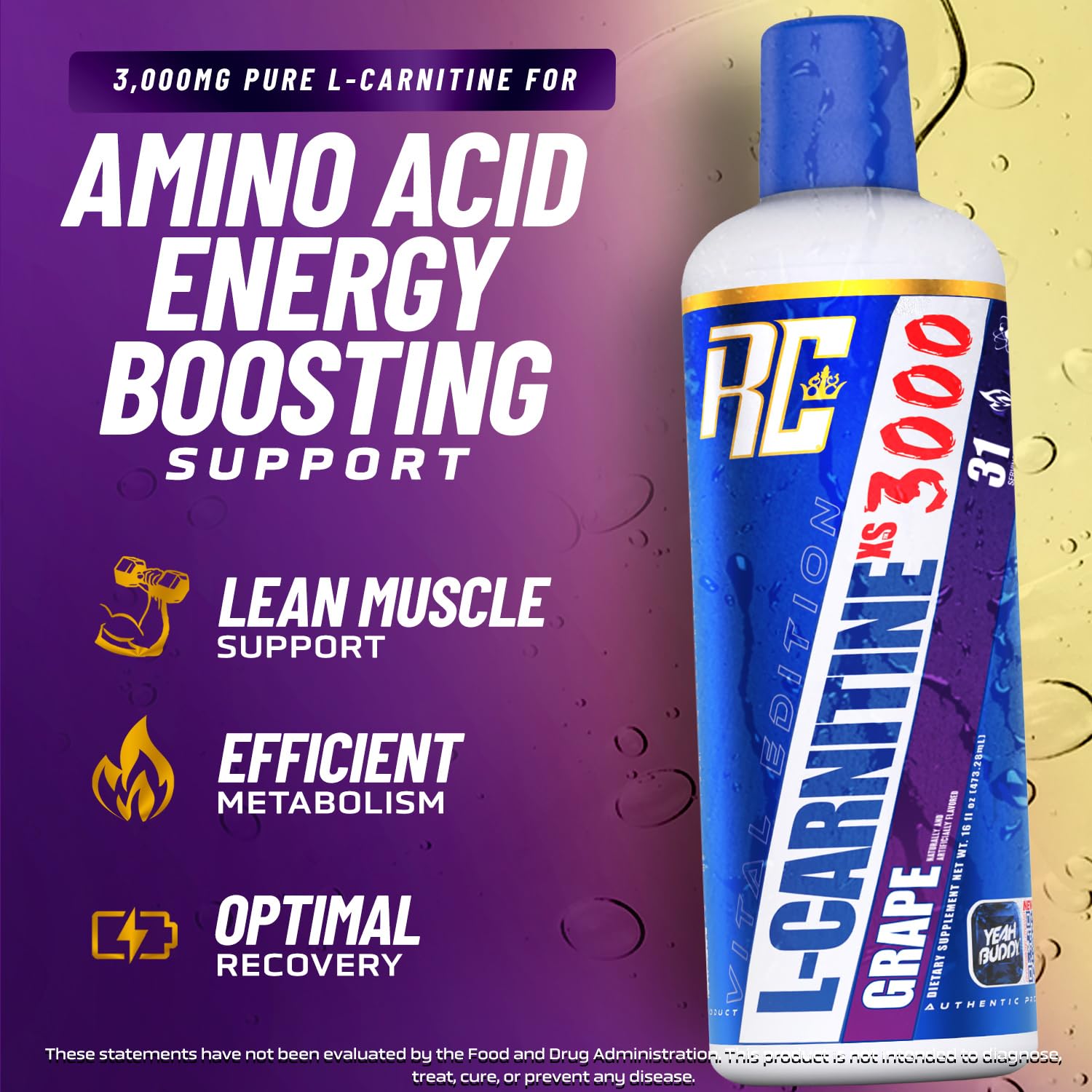 Ronnie Coleman Liquid L-Carnitine 3000 16oz bottle side view