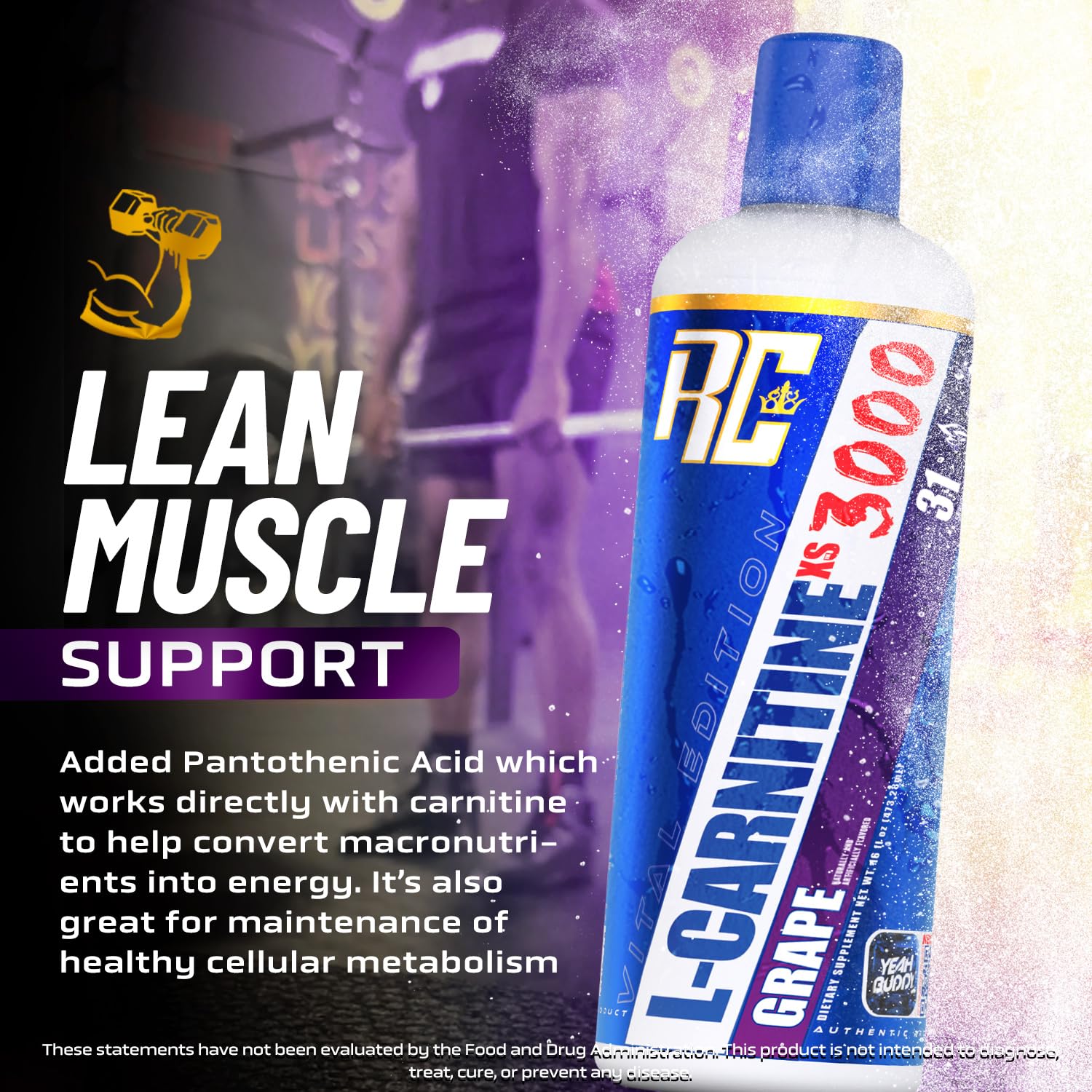 Ronnie Coleman Liquid L-Carnitine 3000 16oz bottle with measuring cup