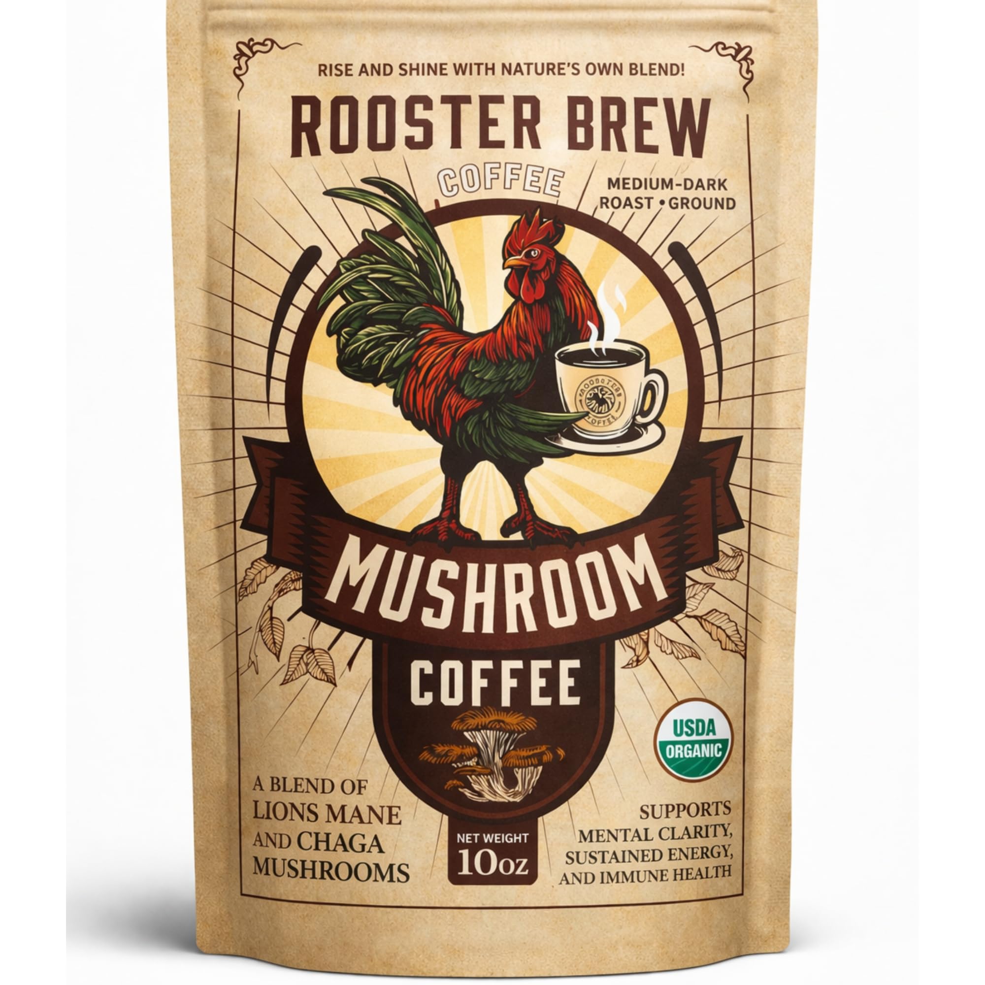 Rooster Brew Coffee Mushroom Coffee 283g front view