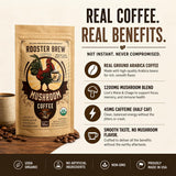 Rooster Brew Coffee Mushroom Coffee brewed in a cup