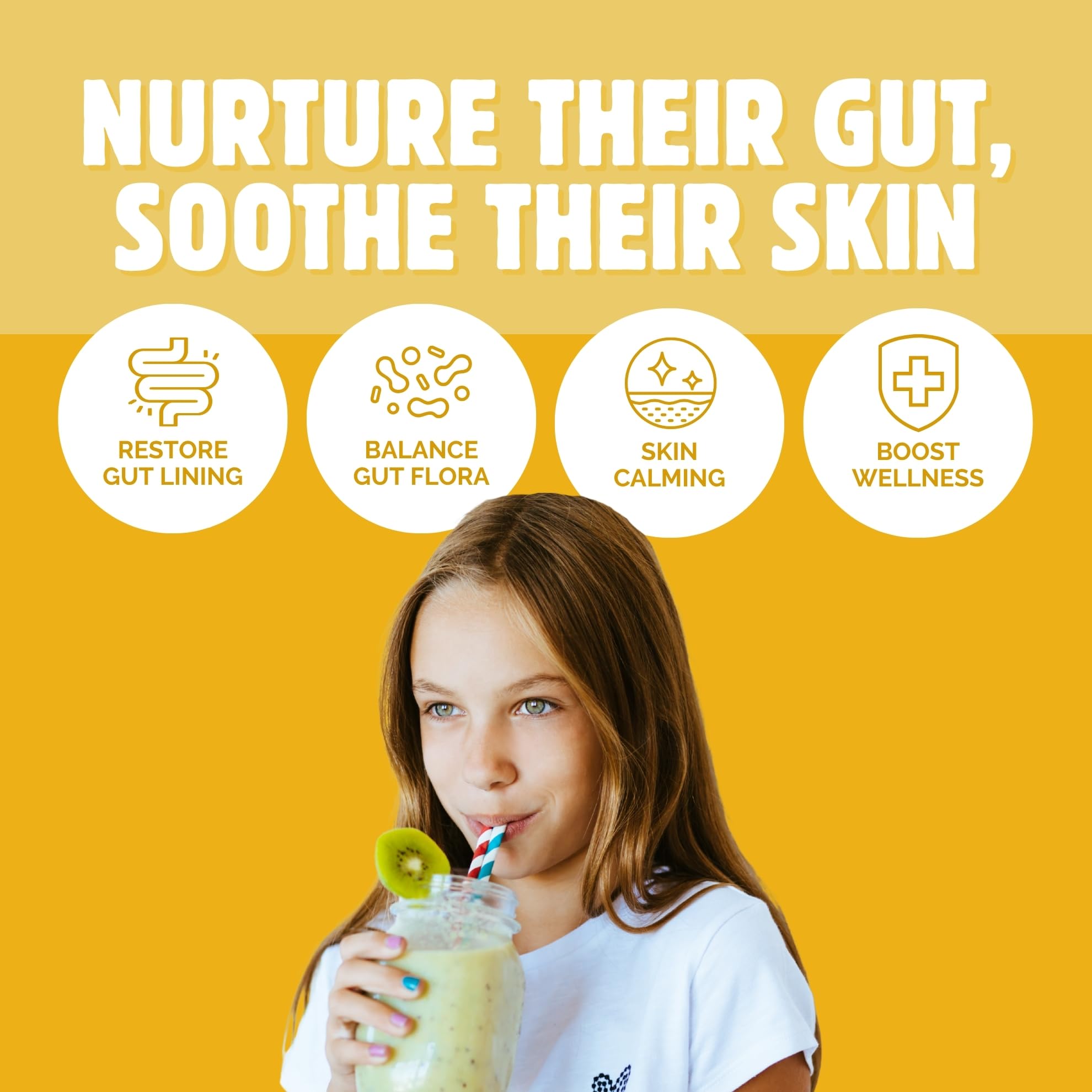Root and Harmony Probiotic Powder for Kids mixed in a glass of juice