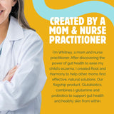 Root and Harmony Probiotic Powder for Kids on a kitchen counter