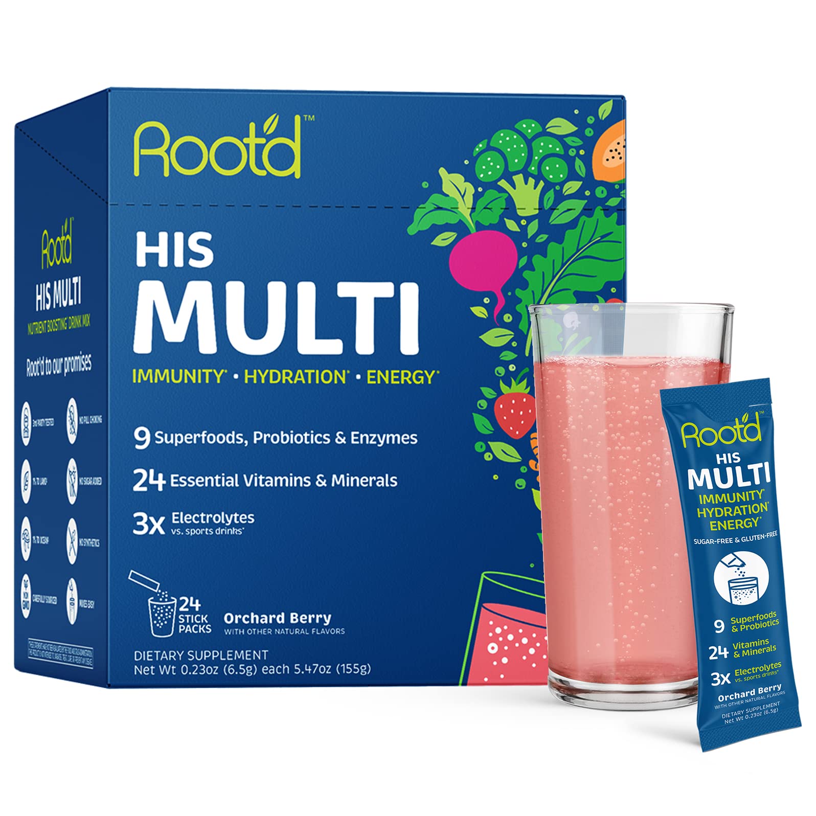 Root'd Men's Multivitamin Drink Mix packaging front view