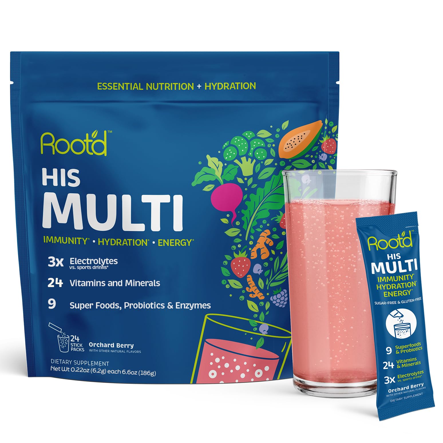 Root'd Multivitamin Drink Mix for Men packaging front view