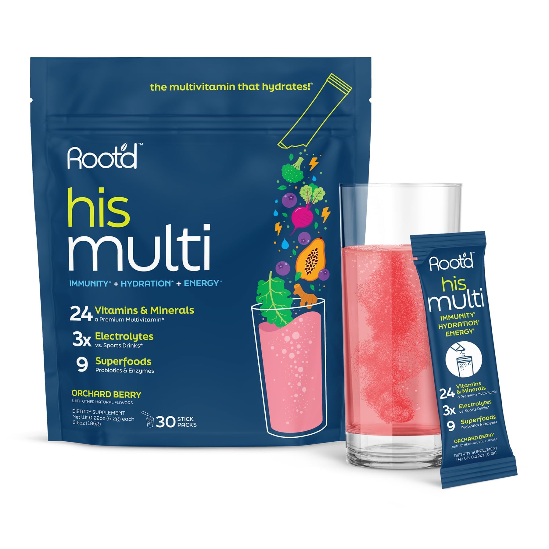 Root'd Multivitamin Drink Mix for Men packaging front view