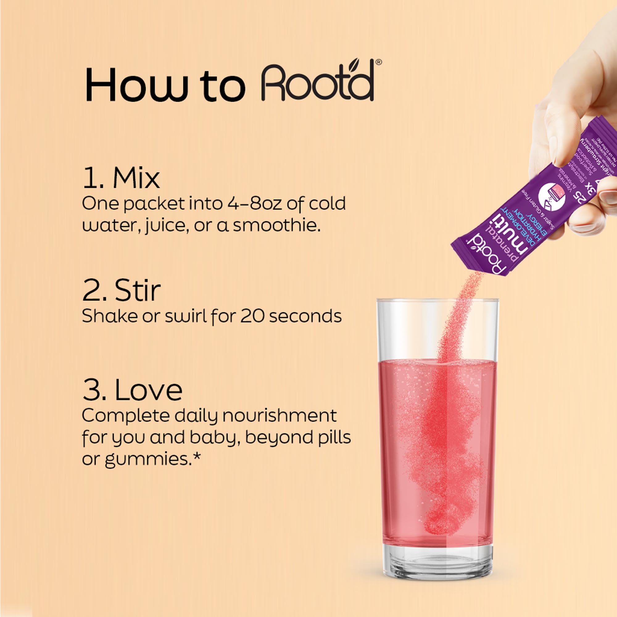 Root'd Prenatal Multivitamins capsule format with a hand holding it