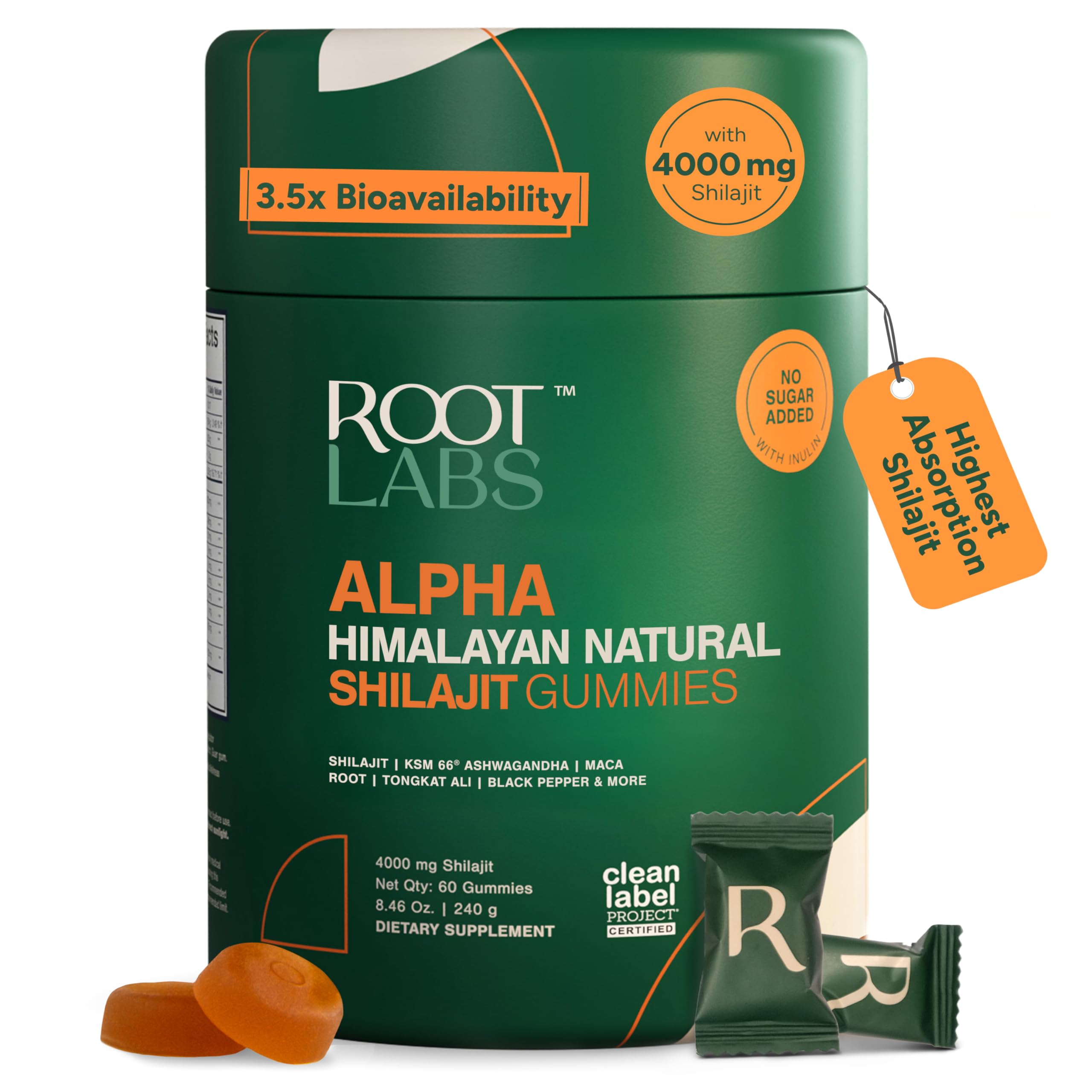 ROOT LABS Alpha Shilajit Gummies front view with packaging