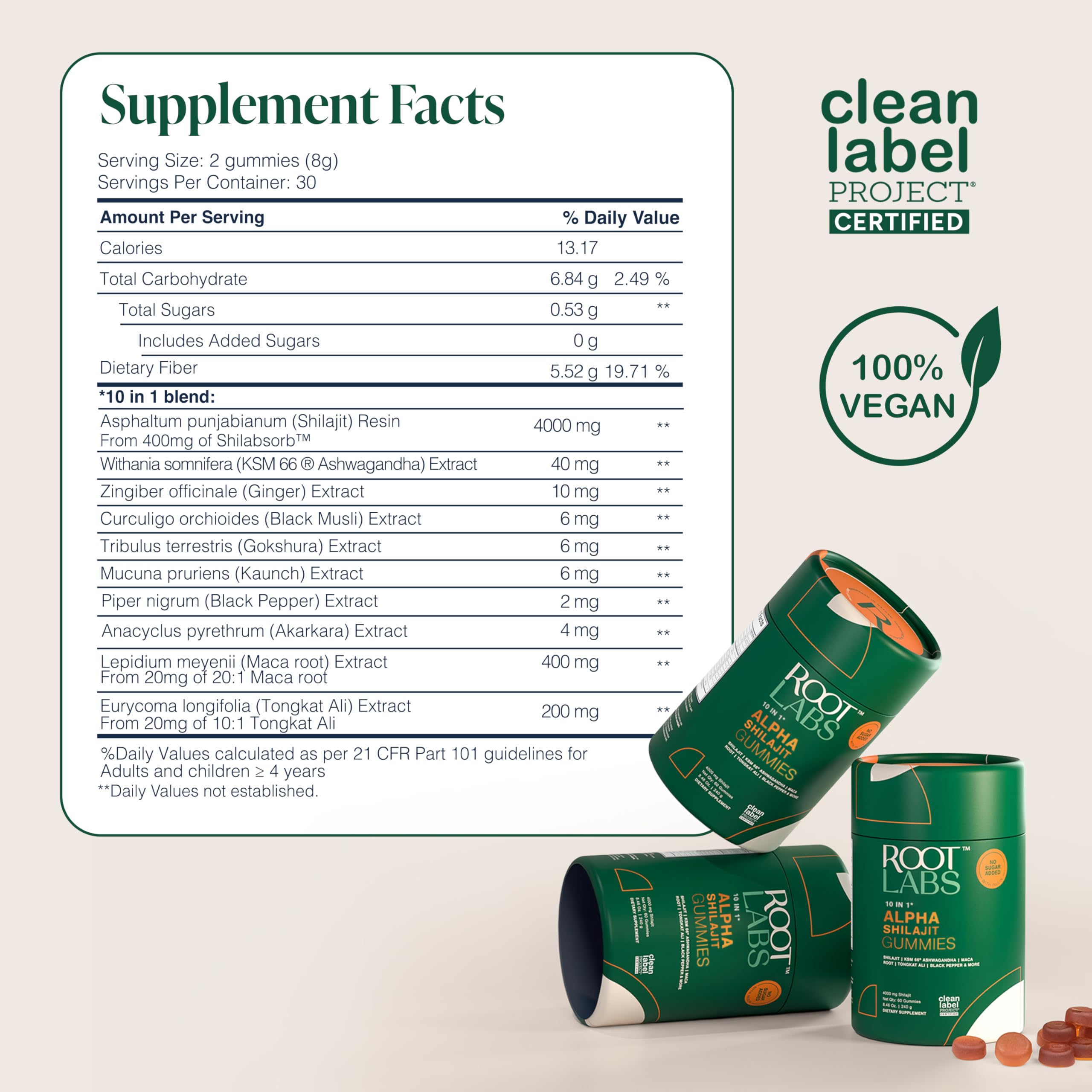 ROOT LABS Alpha Shilajit Gummies with other herbal supplements