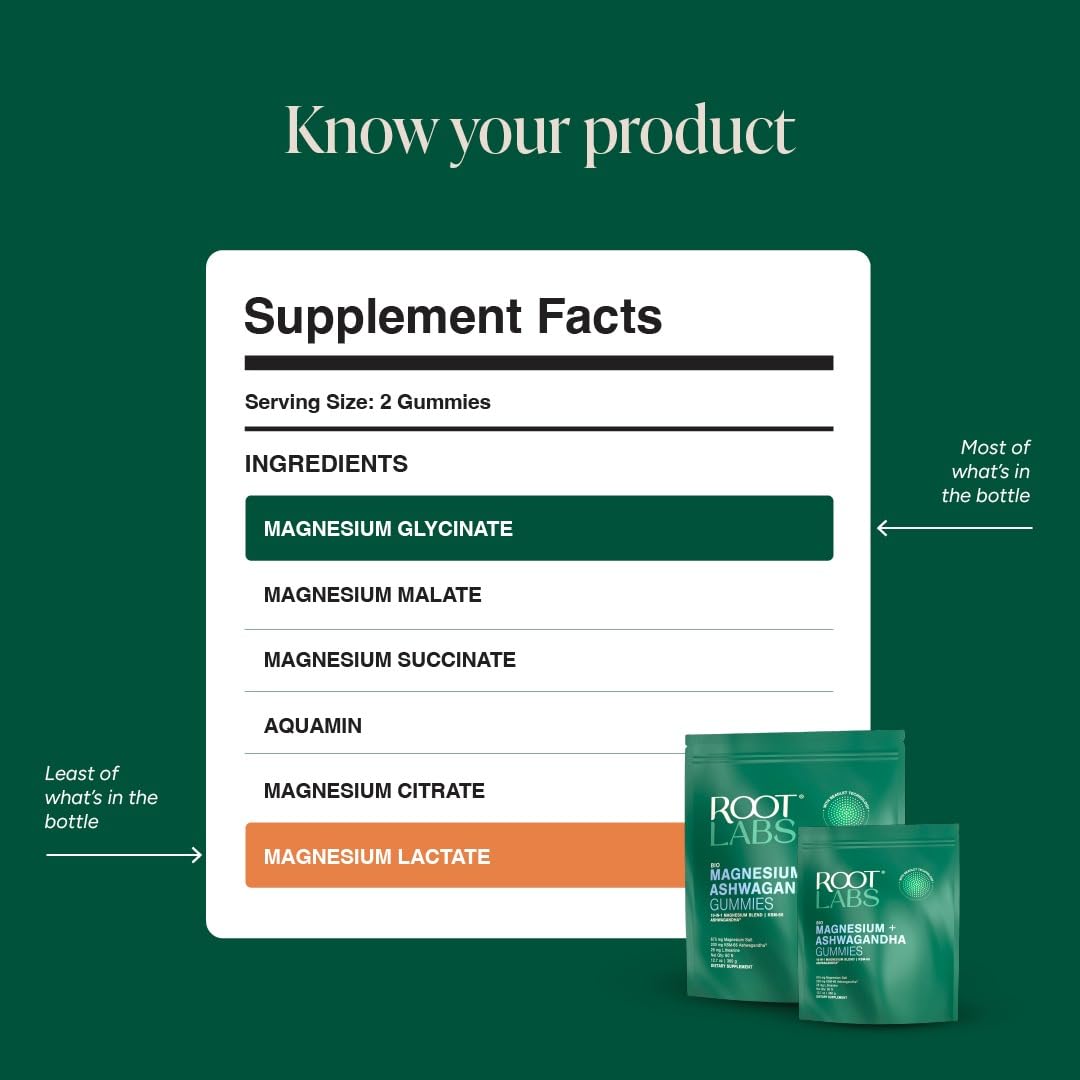ROOT LABS Magnesium Gummies lifestyle scene with a glass of water