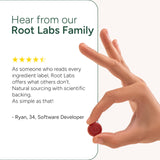 ROOT LABS Sea Moss Gummies displayed on a wooden table