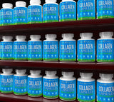 Root Vitality Collagen Peptides Capsules with water glass