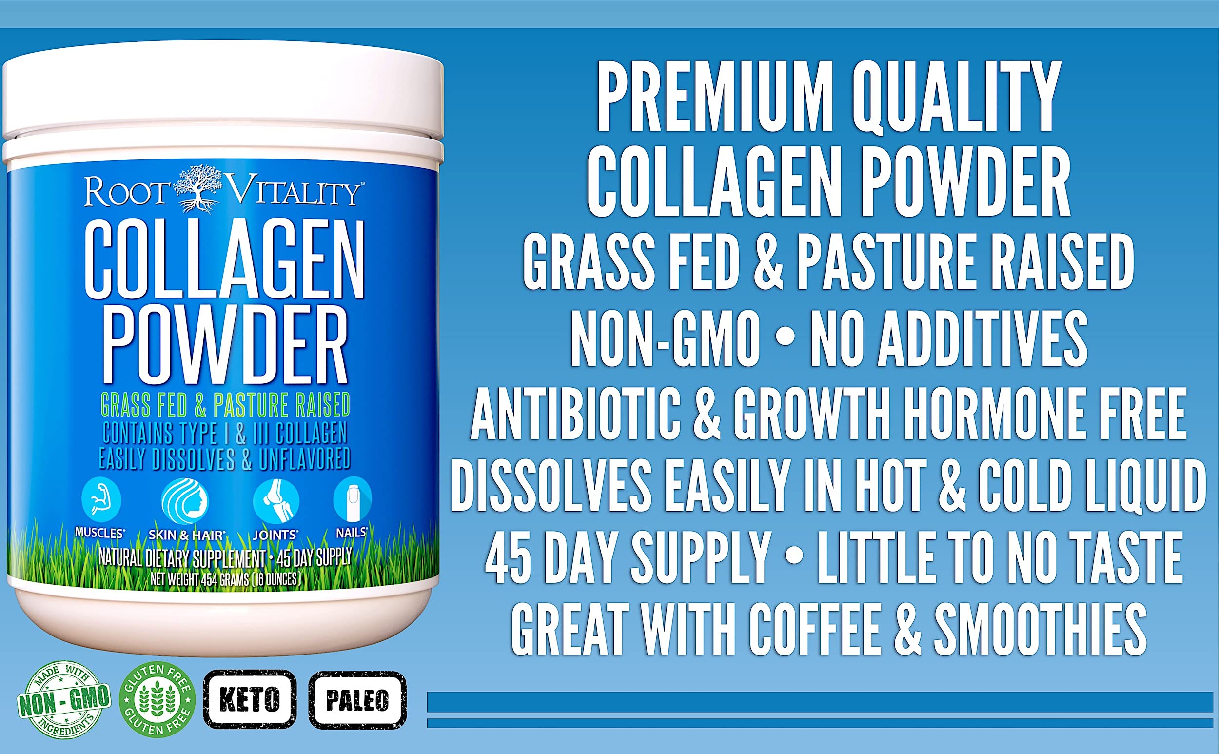 Root Vitality Collagen Peptides Powder nutritional information on packaging