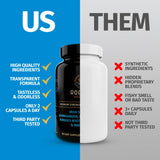 Rooted Origins Sea Moss & Ashwagandha Capsules on a wooden table