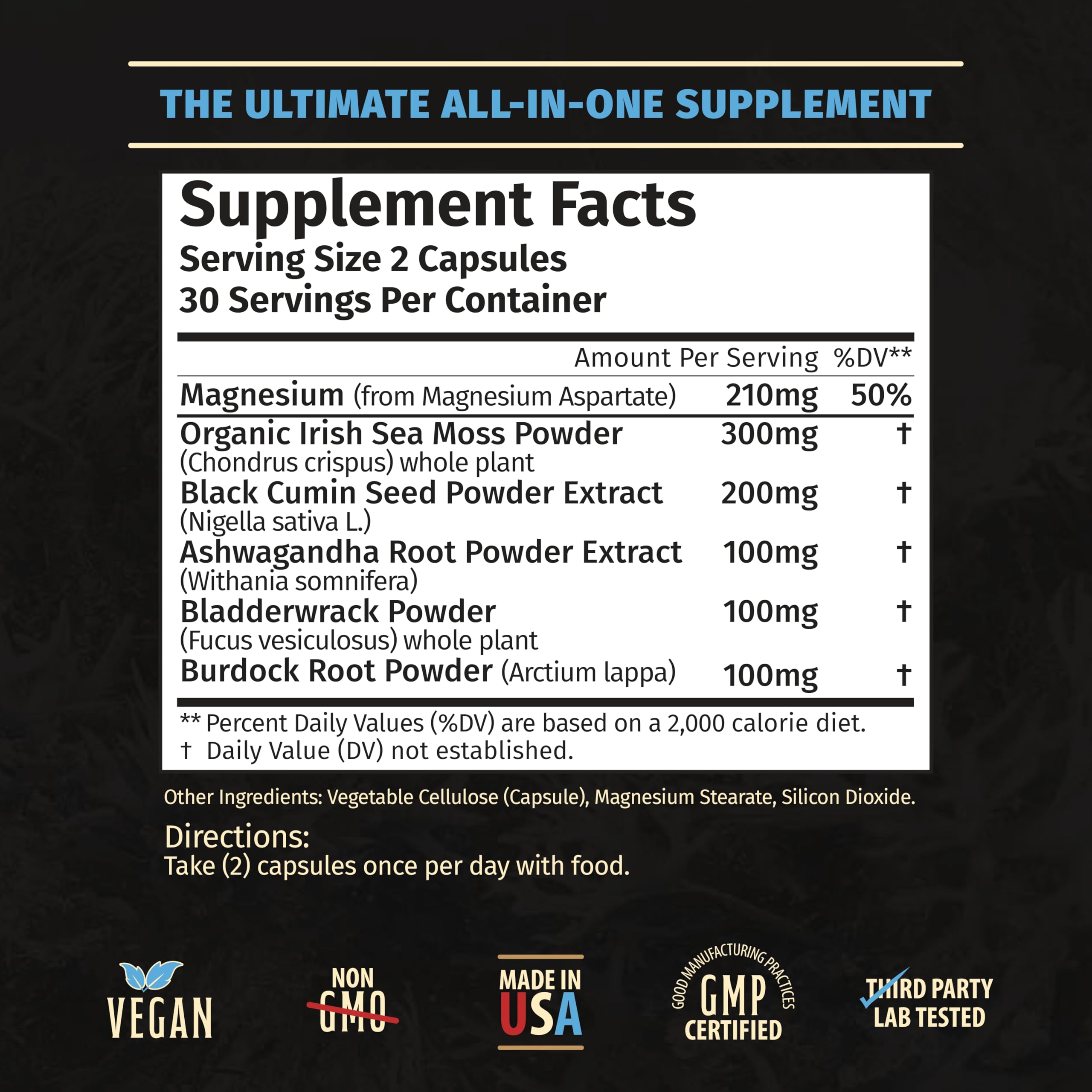 Rooted Origins Sea Moss & Ashwagandha Capsules side view