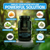 Rooted Origins Sea Moss & Ashwagandha Capsules with ingredients displayed