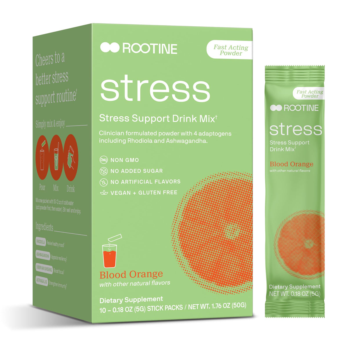 Rootine Stress Calming Drink Mix 50g front packaging view